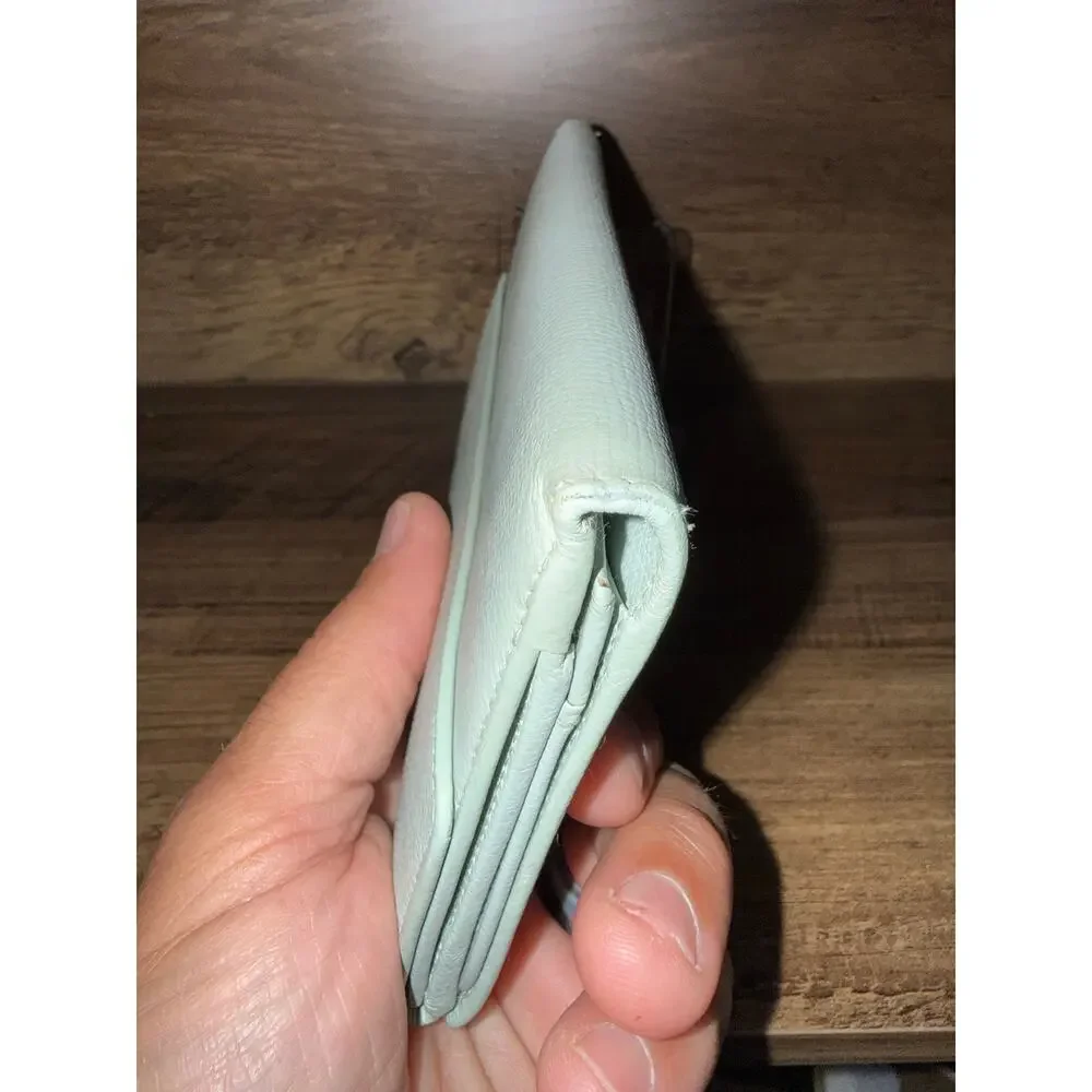 Rare Chanel Coco Button Continental Wallet Pastel Mint Tiffany Blue Caviar